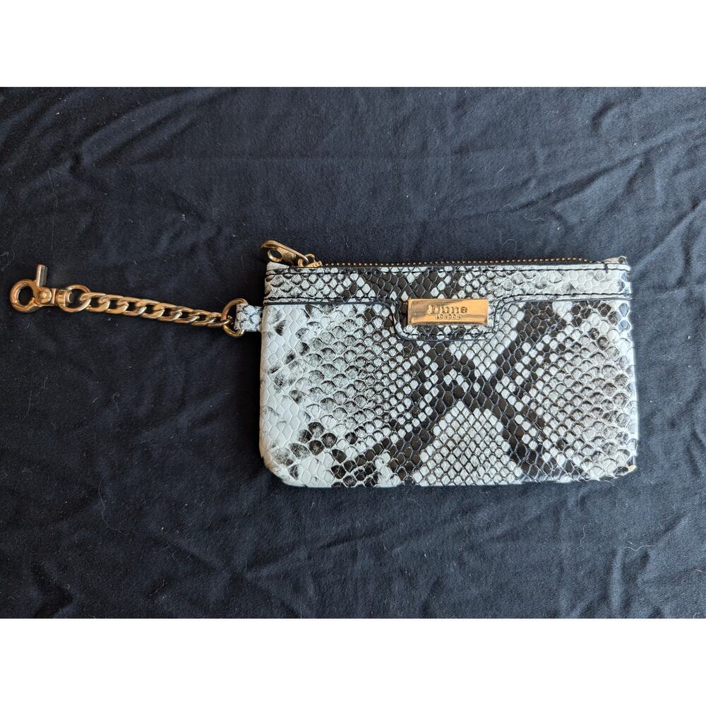 Dune London Gray Black Snakeskin Print Zip Around Wallet Wristlet Gold Chain